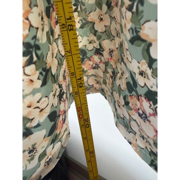 Sage Floral Babydoll Peplum Top Cottagecore Coquette Romantic Lace V Back Small - Picture 7 of 14